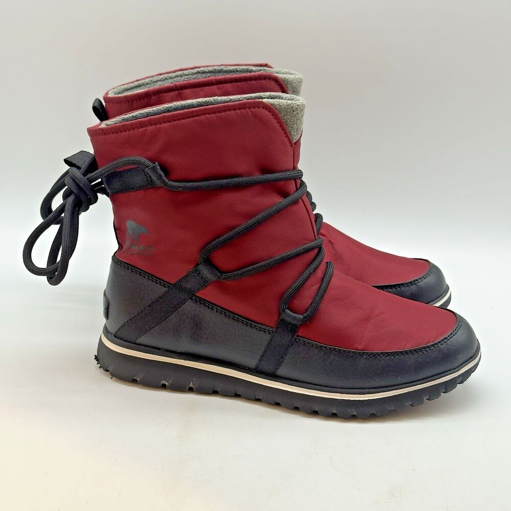 Sorel Whitney Short Waterproof Winter Boot Womens 8 Red Black Lace Up LL5310-611